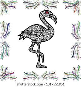 Simple feminine pattern for print, card, invitation. In vintage pattern style. Green, white and black in colors. Print for t-shirt, textile. Vector. Seamless Watercolor green, white and black flamingo