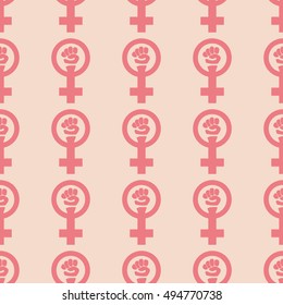 Simple feminist seamless pattern. Venus mirror and fist sign. Nice vector illustration