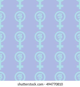 Simple feminist seamless pattern. Venus mirror and fist sign. Nice vector illustration