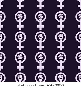 Simple feminist seamless pattern. Venus mirror and fist sign. Nice vector illustration