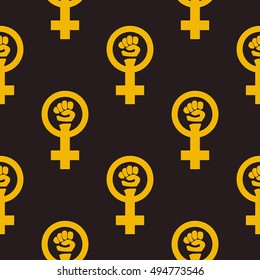 Simple feminist seamless pattern. Venus mirror and fist sign. Nice vector illustration