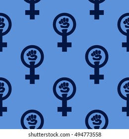 Simple feminist seamless pattern. Venus mirror and fist sign. Nice vector illustration