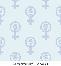 Simple feminist seamless pattern. Venus mirror and fist sign. Nice vector illustration