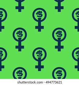 Simple feminist seamless pattern. Venus mirror and fist sign. Nice vector illustration