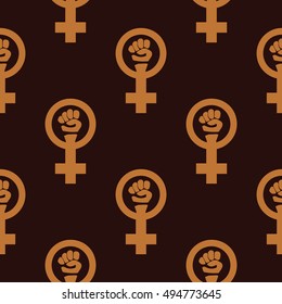 Simple feminist seamless pattern. Venus mirror and fist sign. Nice vector illustration