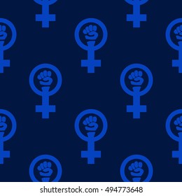 Simple feminist seamless pattern. Venus mirror and fist sign. Nice vector illustration