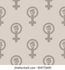 Simple feminist seamless pattern. Venus mirror and fist sign. Nice vector illustration