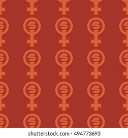 Simple feminist seamless pattern. Venus mirror and fist sign. Nice vector illustration