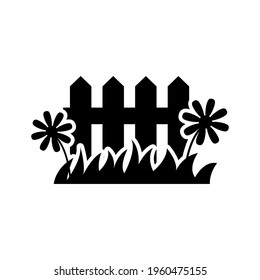 Simple fence and flower vector with black color suitable for garden icon isolated on white background 