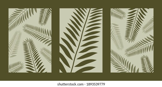 Simple fern triptych. Vector illustration.