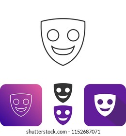 Simple Festival Smile Opera Mask Carnival Icon. Flat Line Long Shadow Icon Colored