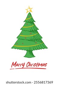 Simple and festive Christmas tree illustration, hand drawn christmas tree ideal for christmas card, festive poster, holiday card and any christmas theme design project