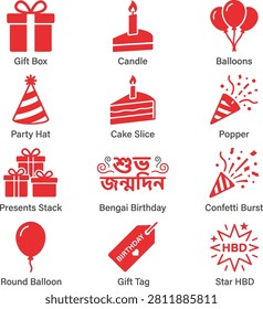 Simple festive icons for greeting cards and event invitations. Offers versatile graphic elements for cheerful occasion announcements.