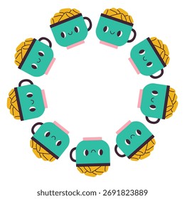 Simple festive round frame with Christmas decor. The simple vector design perfect for Christmas and New Year decorations or holiday greetings.