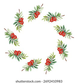 Marco redondo festivo simple con viburnum rojo. Diseño de Vector simple perfecto para decoraciones de Año Nuevo y Navidad o saludos de vacaciones.
