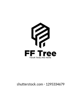 Simple FF Tree Line Logo Design Inspiration - vector