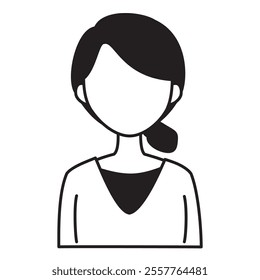 Simple figure icon of a young woman's upper body. Black.