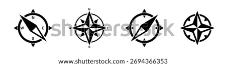Simple filled compass symbols for sea navigation in vector icon set
