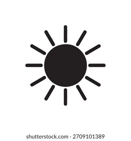 Dibujo lleno simple de un sol vibrante con los rayos radiantes claros en el fondo blanco