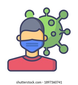 Einfach gefülltes Line Icon Man mit Maske und Corona-Virus mit weißem Hintergrund Premium Vector EPS10