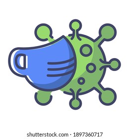 Simple Filled line Icon Mask with corona virus in white background. Premium Vector EPS10