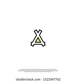 simple filled line A logo letter creative design concept. abstract yellow colored line logotype