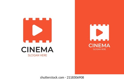 Simple filmstrip logo with video player icon. For cinema, Movie studio