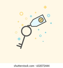 Simple Business and  Finance Vector Flat Icon. Classic key with a label. Flat style icon. 
