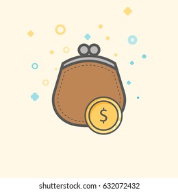 Simple Business and  Finance Vector Flat Icon. Classic purse for keeping coins. Flat style icon. 
