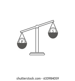 Simple Business and  Finance Vector Flat Icon. Classic scales of two currencies dollar and euro. Flat style icon. 
