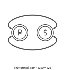 Simple Business and  Finance Vector Flat Icon. Currency exchange between dollar and rubles. Line art style icon. 
