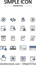 It's A Simple Financial Icon. Wallet, Cash Machine, Currency, Coins, Stocks, Bitcoin, Bankbook, Receipt, Card, Piggy Bank