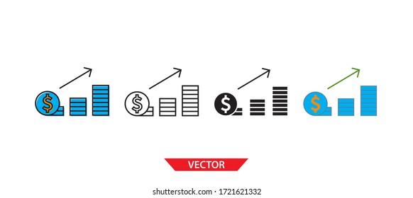 Icono de progreso financiero simple sobre fondo blanco 4 tipos como contorno, negro, color, contorno y color. Ilustración vectorial.