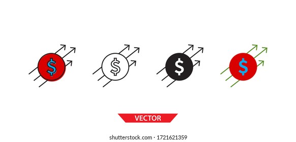 Simple financial progress icon on white background 4 types such as outline, black, color, outline and color. Vector illustration.