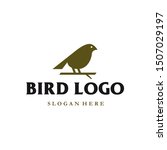 simple finch logo on a branch icon design vector illustration in minimalist vintage modern small bird style