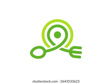 simple find food logo. location pin with spoon fork combination logo vector design	
