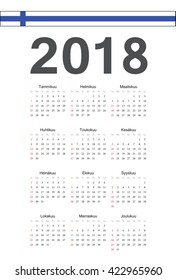Simple Finnish 2018 year vector calendar. Week starts from Sunday.