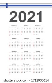 Simple Finnish 2021 year vector calendar. Week starts from Sunday.