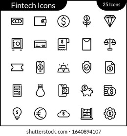 Simple Fintech Icon Set With Line Style Contain Such Icon as Money, Wallet, Finance, Coin, Dollar, Euro, Balance, Investment, Safe, Piggy Bank, Coupon, Credit Card, and more. 48 x 48 Pixel Perfect