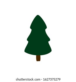 Simple fir in flat style symbol. Cartoon tree isolated on white background. Green conifer vector illustration