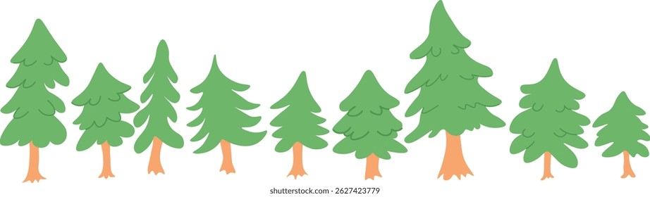 colección de abeto simple en estilo doodle. Objetos para el diseño, logotipo, impresión, icono, paisaje, colorear, fondo, etiqueta engomada, postal.