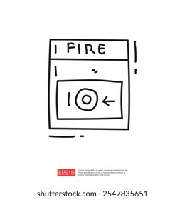 Una simple ilustración de alarma de incendio con una flecha direccional que indica a dónde ir.