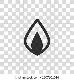 Simple fire flame icon. Black symbol on transparency grid