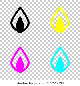 Simple fire flame icon. Colored set of cmyk icons on transparent background