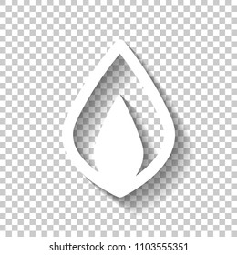 Simple fire flame icon. White icon with shadow on transparent background
