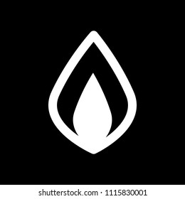 Simple fire flame icon. White icon on black background. Inversion