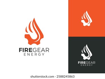 simple fire and gear logo design vector graphic