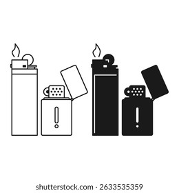 Simple Fire Lighter Black Flat and Outline Style. Smoking Equipment Lighter Icon.