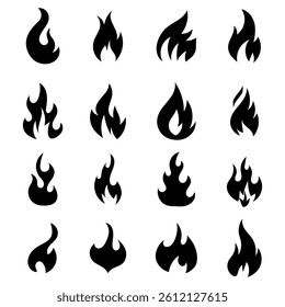 Simple fire shapes flame icon set heat silhouette element graphics 