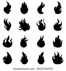 Simple fire silhouette icon set